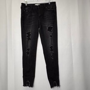 KanCan Womens Black Distressed Skinny Jeans Size 13/30 Denim‎ Grunge Goth Emo